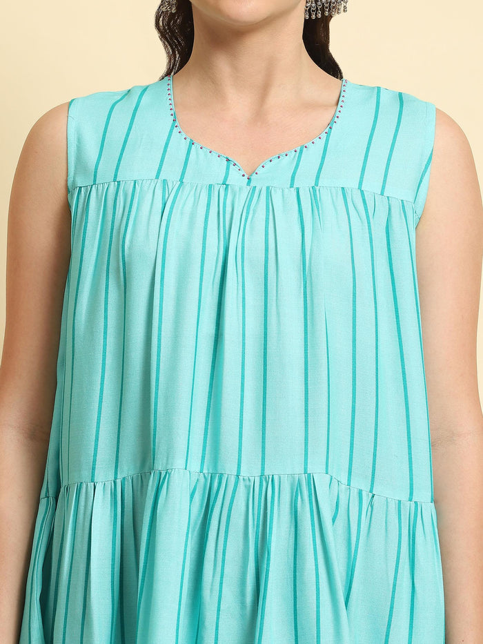 Women Blue Stripe Printed Tunic.
