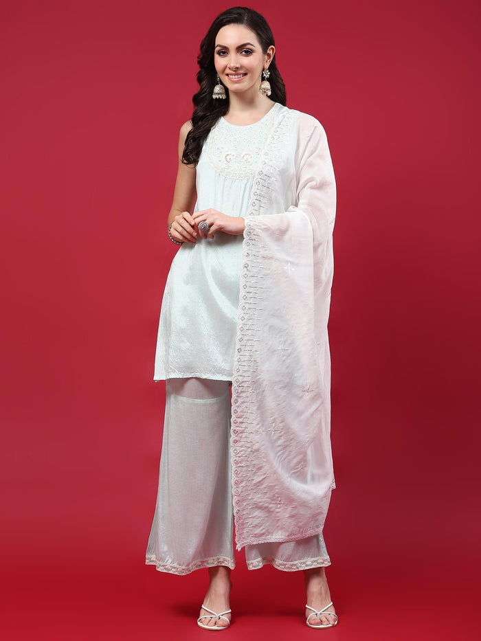 Women Blue Texture Printed Kurta Comfort Pant Dupatta.