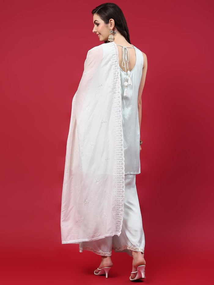 Women Blue Texture Printed Kurta Comfort Pant Dupatta.