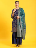 Women Blue Woven Print Kurti Sharara Dupatta.