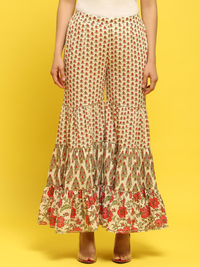 Women Cambric White Multi Kurta With Sharara.