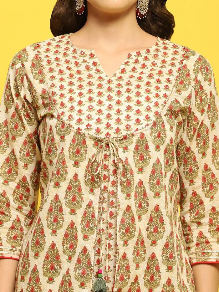 Women Cambric White Multi Kurta With Sharara.