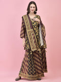 Women Chanderi Black Floral Print Kurti Skirt Dupatta.