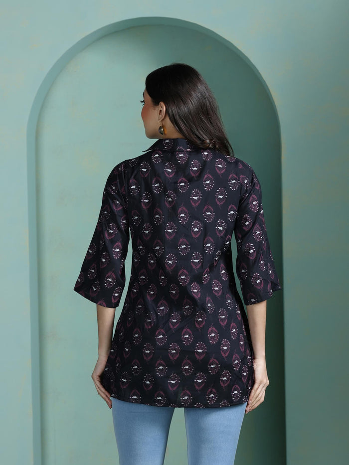 Women Chanderi Black Printed Tunic.
