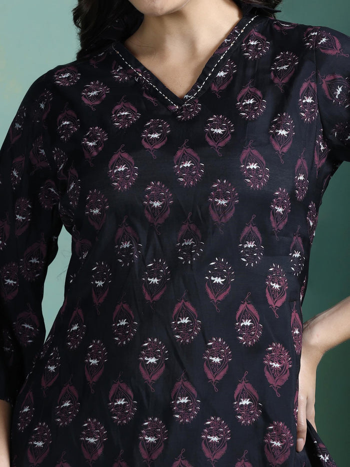 Women Chanderi Black Printed Tunic.