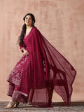 Women Chanderi Fuchsia Printed Kurta Comfort Pant Dupatta.