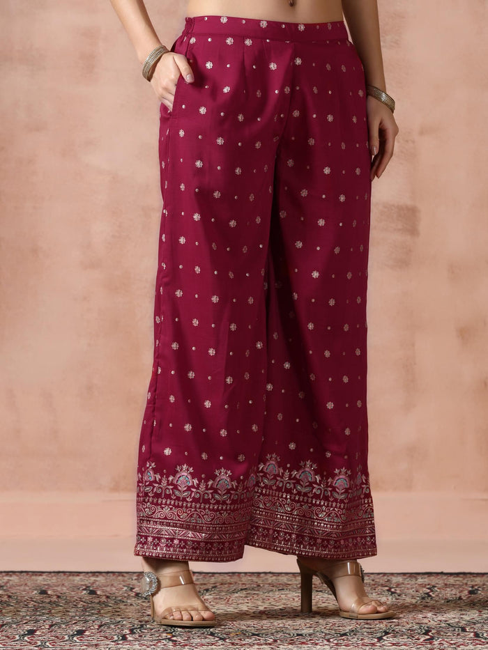 Women Chanderi Fuchsia Printed Kurta Comfort Pant Dupatta.