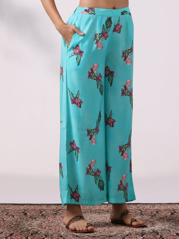 Women Chanderi Green Floral Print Co-Ord Set