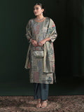Women Chanderi Grey Embroidered Kurta Comfort Pant Dupatta.