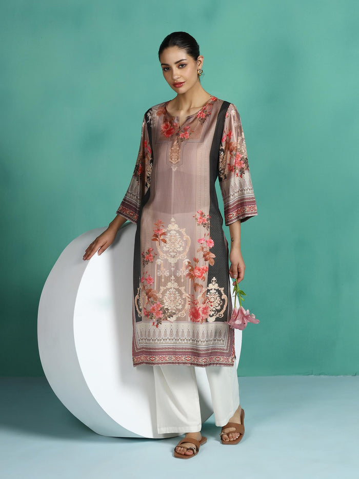 Women Chanderi Multi Color Printed Kurta.