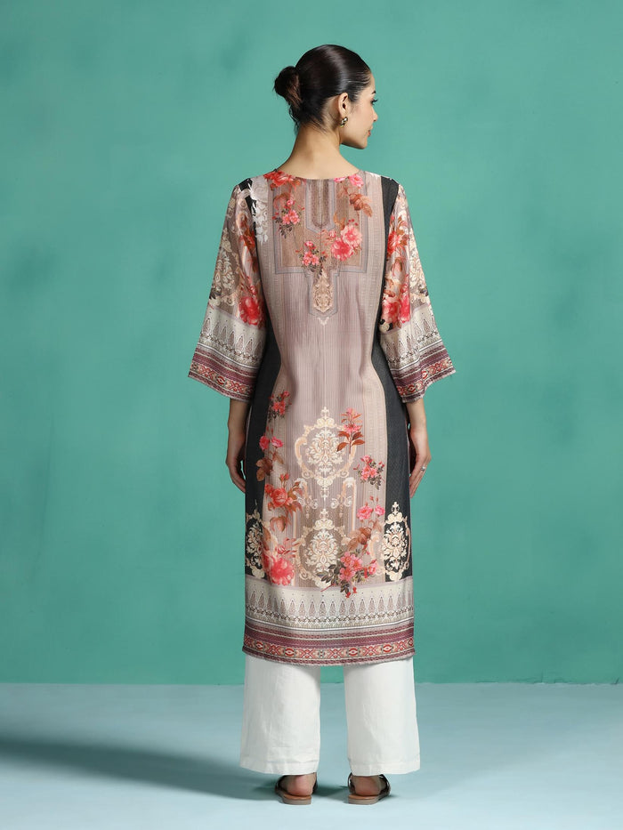 Women Chanderi Multi Color Printed Kurta.