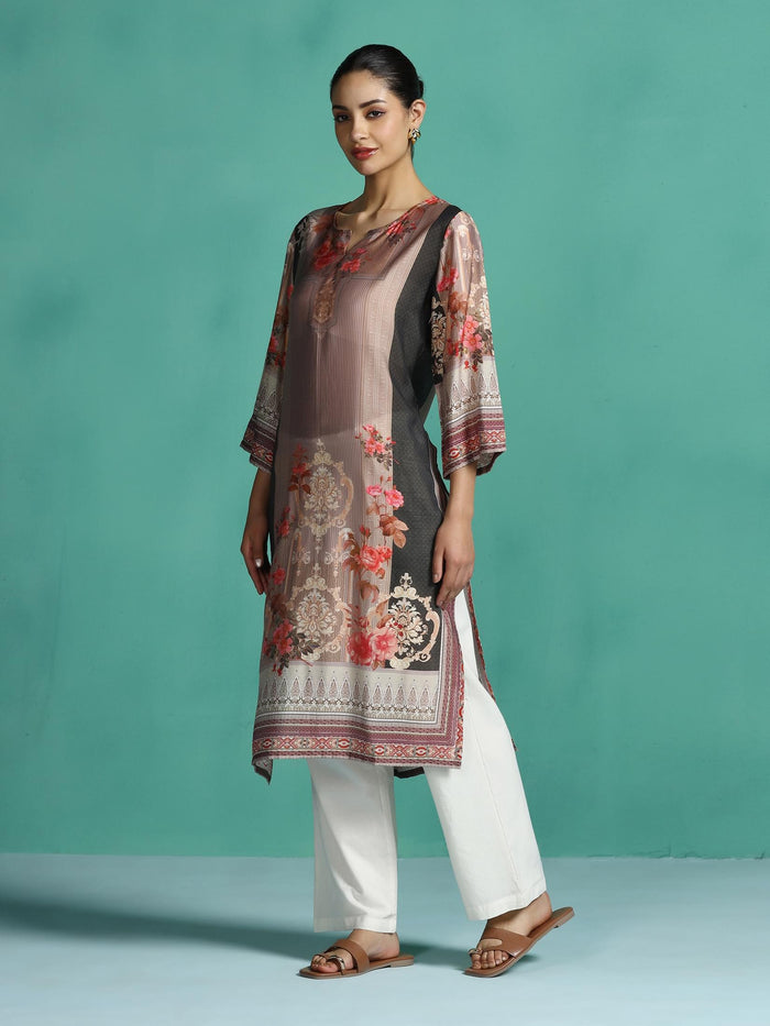 Women Chanderi Multi Color Printed Kurta.