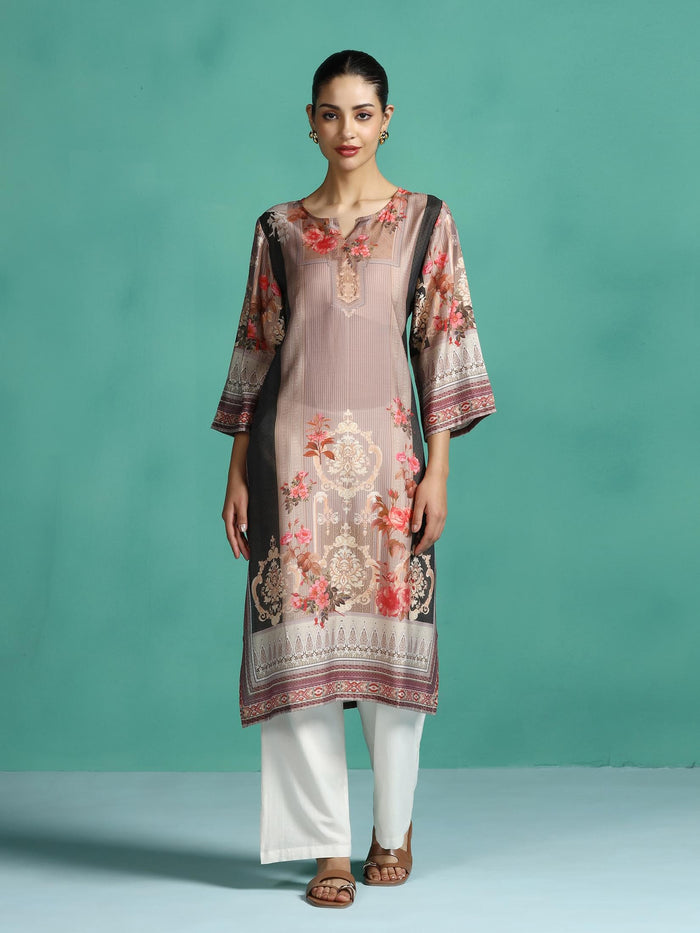 Women Chanderi Multi Color Printed Kurta.