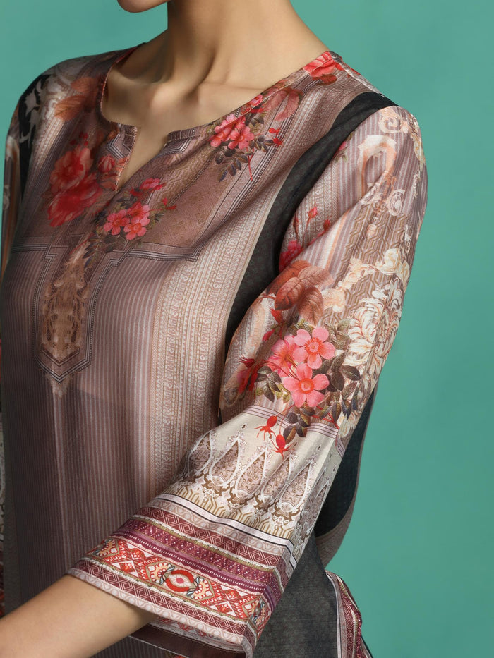 Women Chanderi Multi Color Printed Kurta.