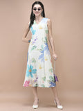 Women Chanderi Off White Floral Print Dress.