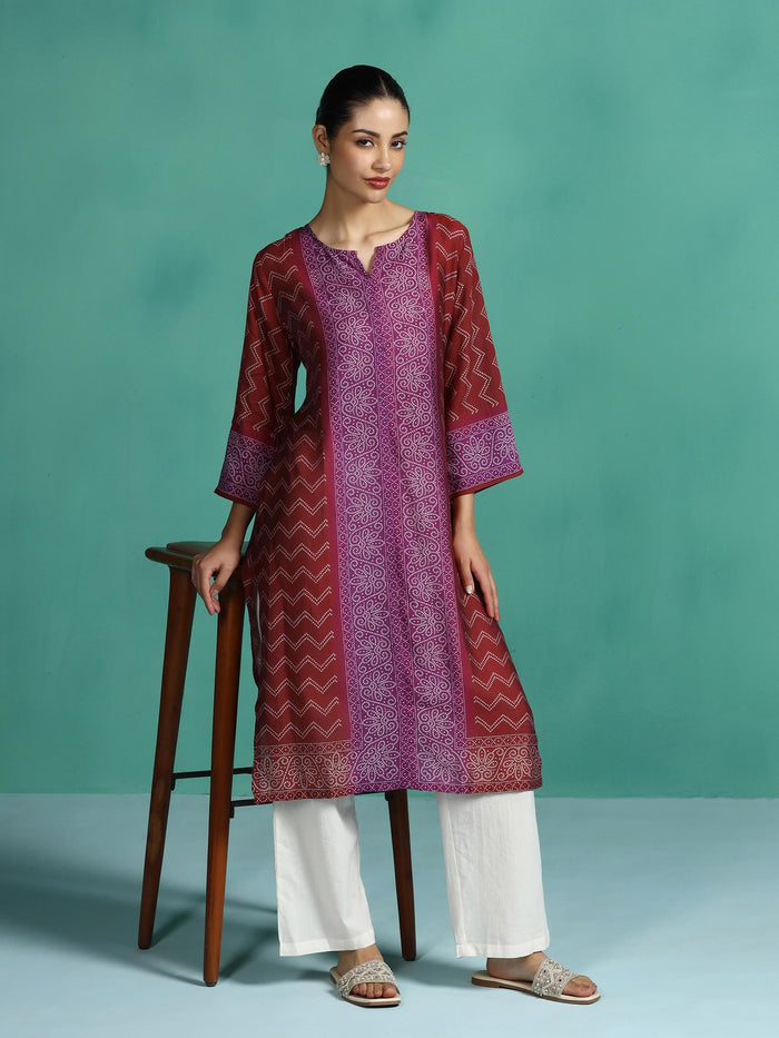 Women Chanderi Purple Printed Kurta.