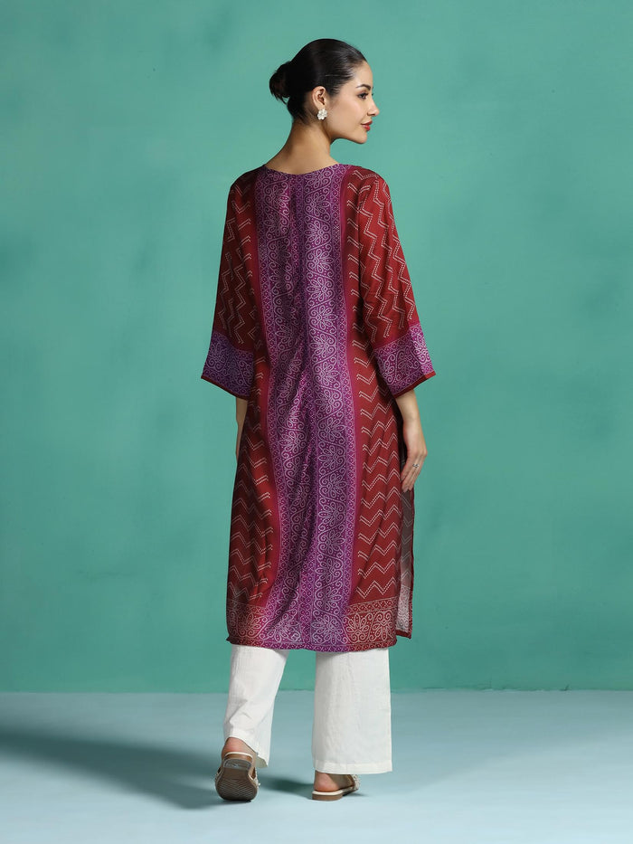 Women Chanderi Purple Printed Kurta.