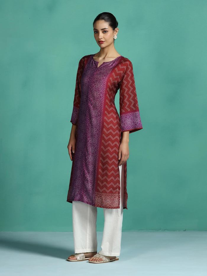 Women Chanderi Purple Printed Kurta.