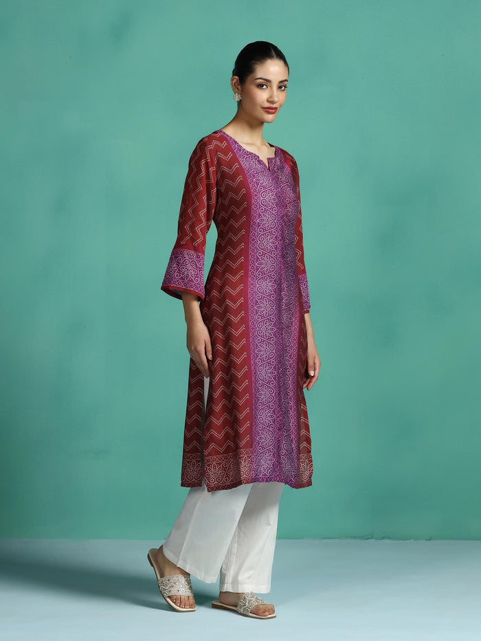 Women Chanderi Purple Printed Kurta.