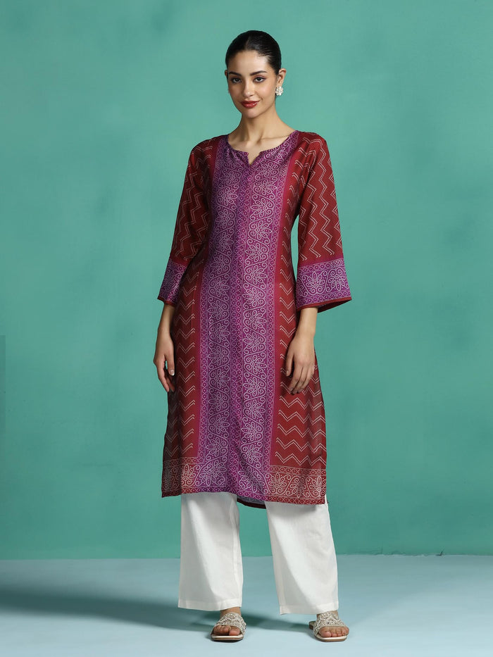 Women Chanderi Purple Printed Kurta.