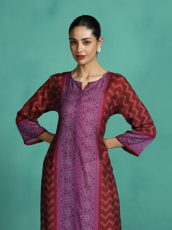 Women Chanderi Purple Printed Kurta.