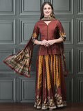 Women Chanderi Rust Kurta Skirt Dupatta.