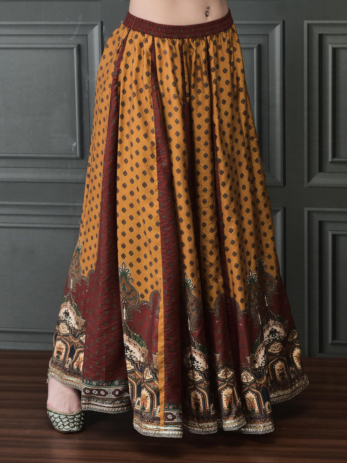 Women Chanderi Rust Kurta Skirt Dupatta.