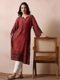 Women Chanderi Rust Printed Kurta.
