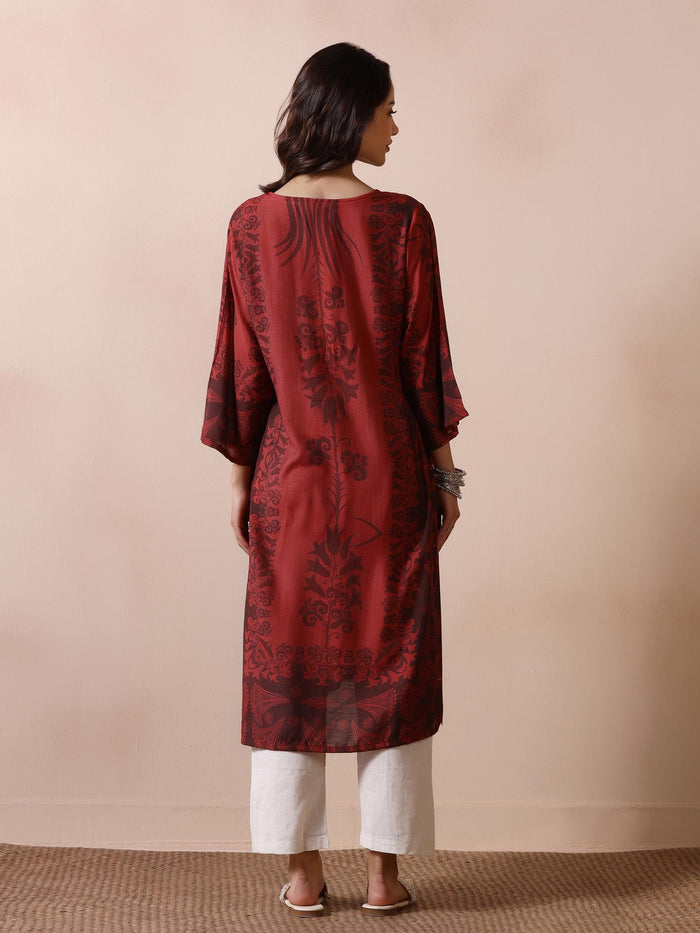 Women Chanderi Rust Printed Kurta.