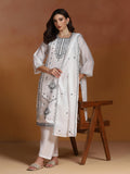 Women Chanderi White Embroidered Kurta Comfort Pant Dupatta.