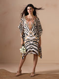 Women Chiffon Off White and Green Printed Kaftan with Inner.