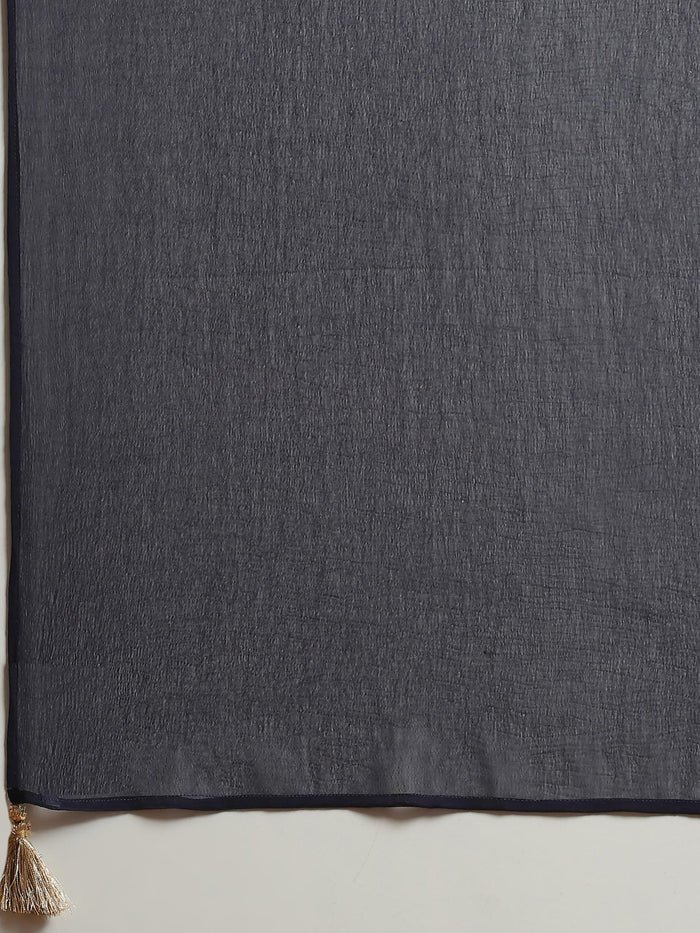 Women Chinon Blue Floral Kurta Sharara Dupatta.