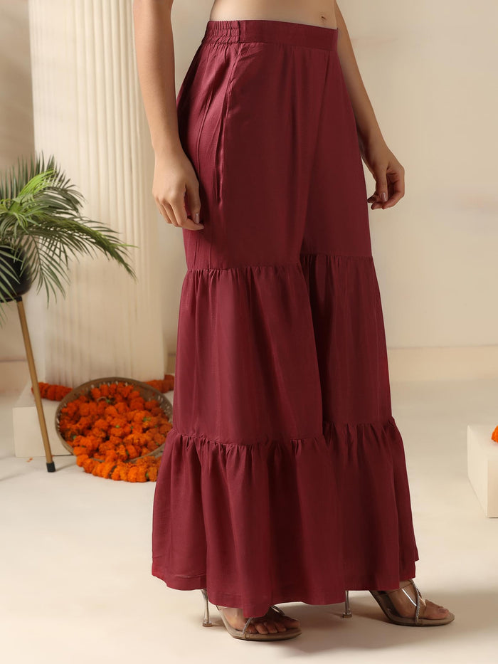 Women Chinon Dusty Pink Embroidered Kurta Sharara Dupatta.