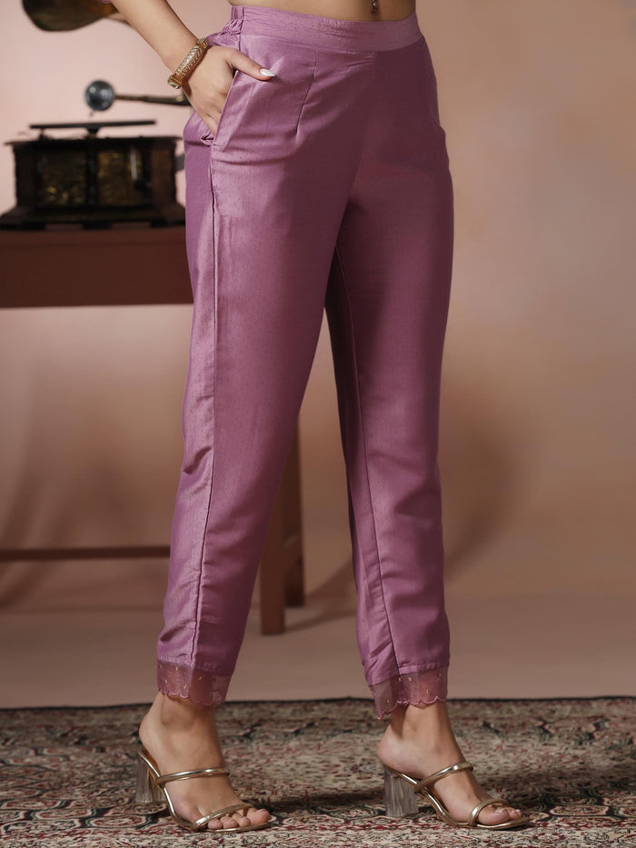 Women Chinon Lilac Embroidered Kurta Comfort Pant Dupatta.