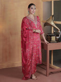 Women Chinon Pink Embroidered Kurta Comfort Pant Dupatta.