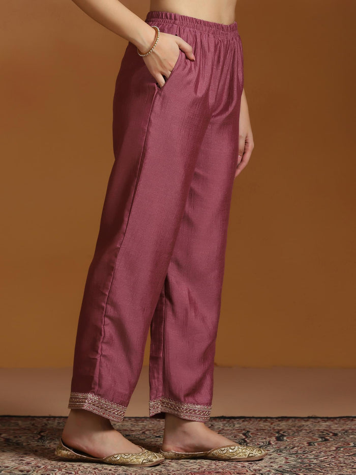 Women Chinon Pink Embroidered Kurta Comfort Pant Dupatta.