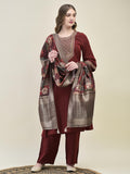 Women Comet Maroon Embroidered Kurta Comfort Pant Dola Jacquard Dupatta.