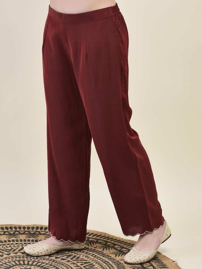 Women Comet Maroon Embroidered Kurta Comfort Pant Dola Jacquard Dupatta.