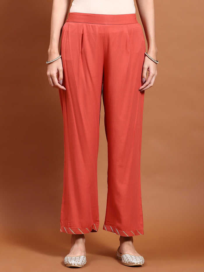Women Coral Embroidered Kurta Comfort Pant Dupatta.