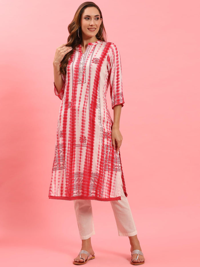 Women Coral Tie Dye Printed Kurta.
