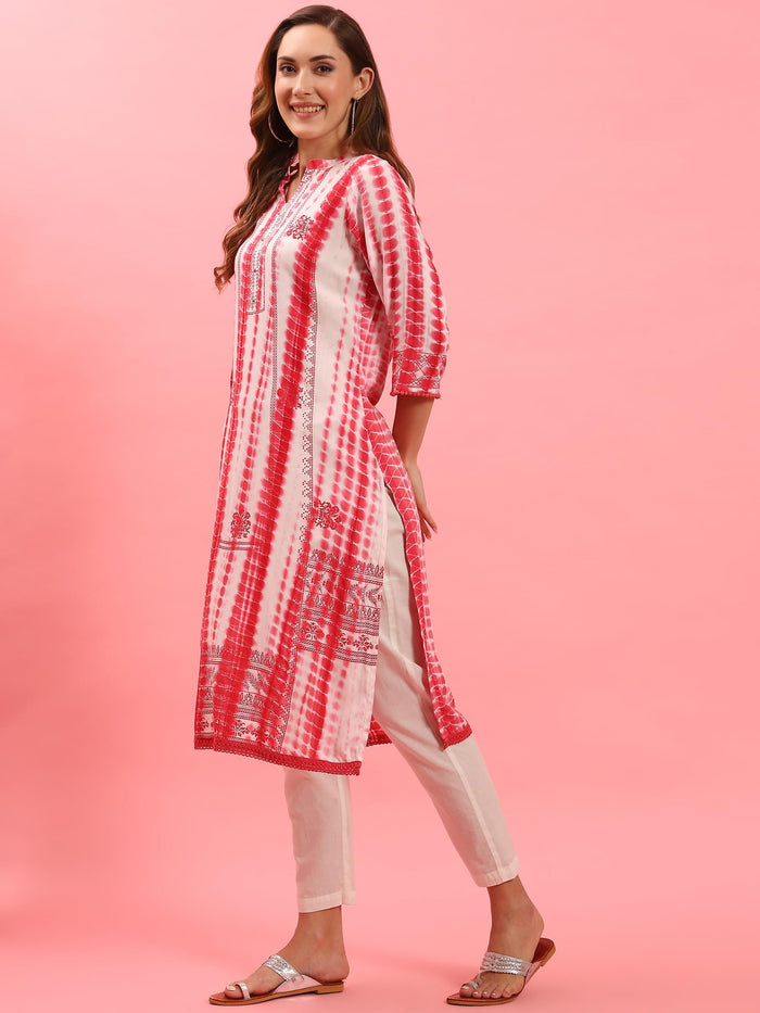 Women Coral Tie Dye Printed Kurta.