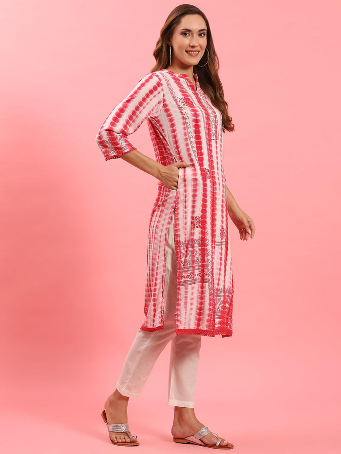 Women Coral Tie Dye Printed Kurta.