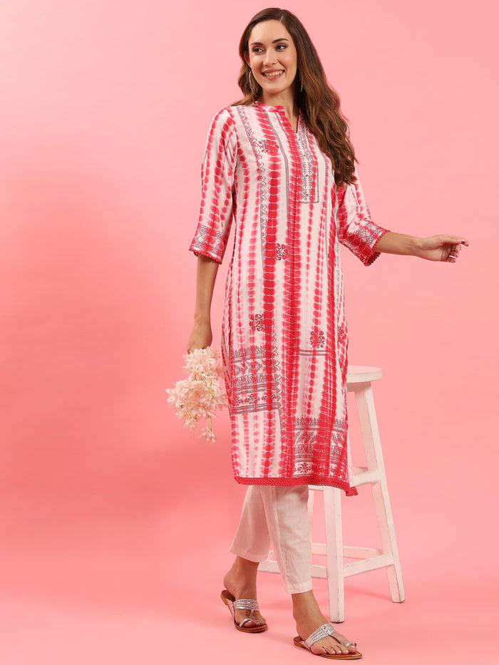 Women Coral Tie Dye Printed Kurta.