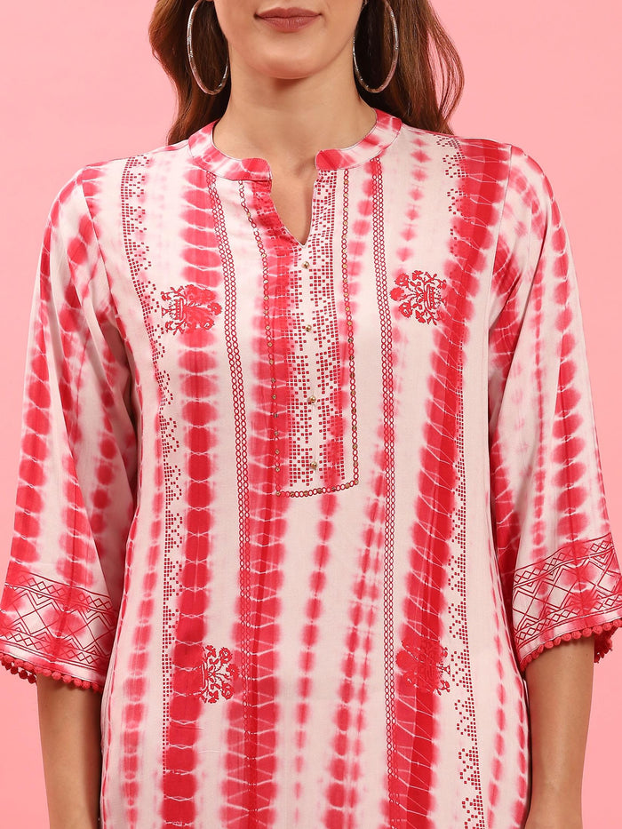 Women Coral Tie Dye Printed Kurta.