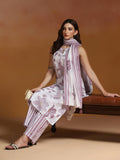 Women Cotton Off-white and Purple Printed Kurta Comfort Pant Dupatta.