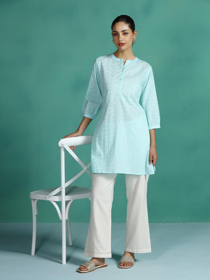 Women Cotton Aqua Stripe Print Tunic.