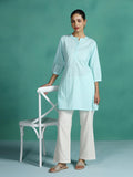 Women Cotton Aqua Stripe Print Tunic.