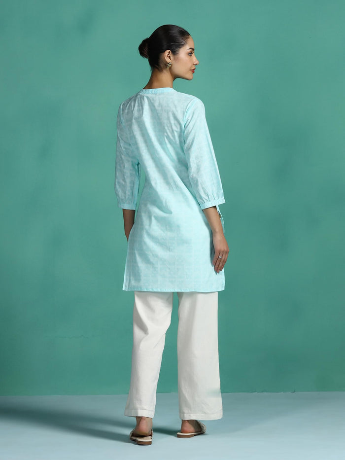 Women Cotton Aqua Stripe Print Tunic.