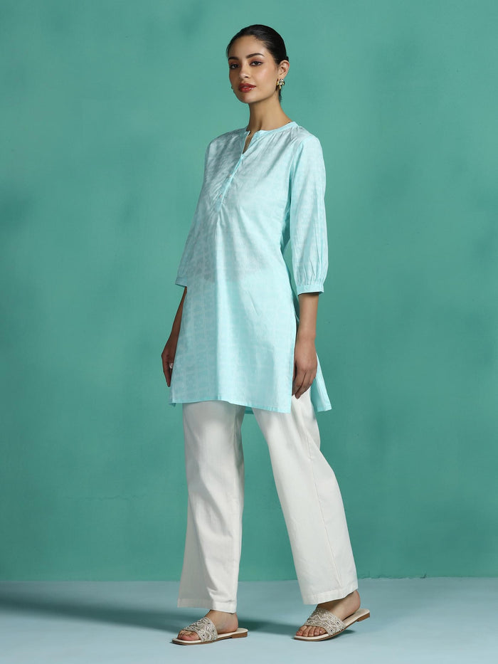 Women Cotton Aqua Stripe Print Tunic.