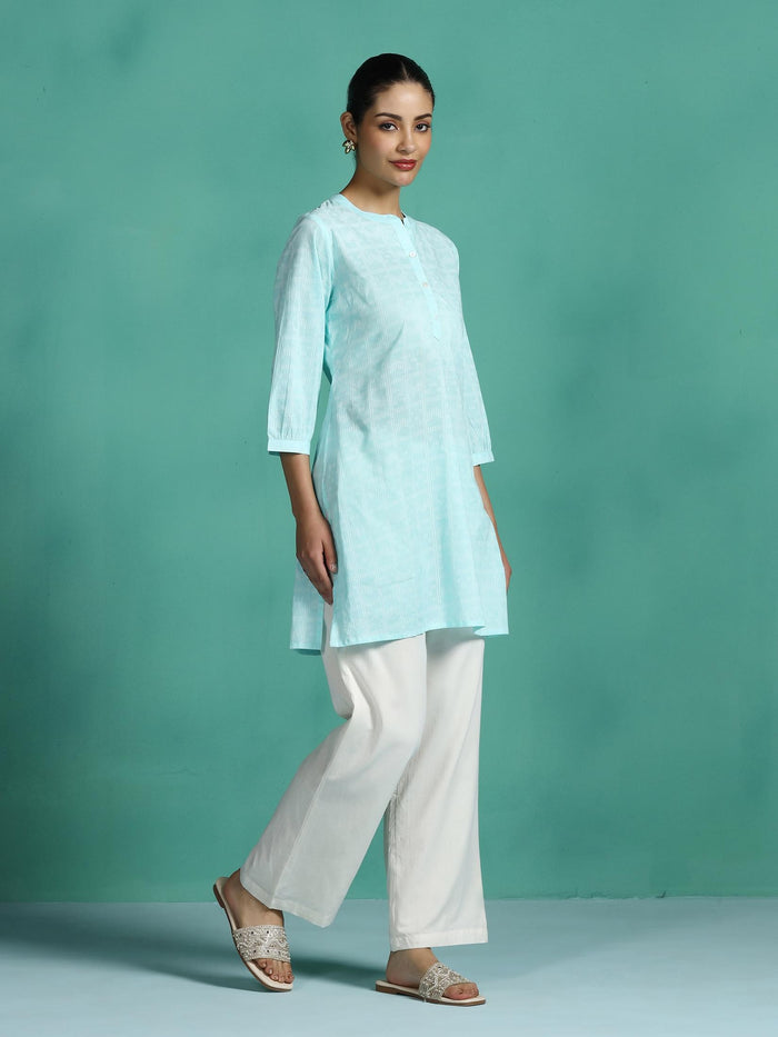 Women Cotton Aqua Stripe Print Tunic.